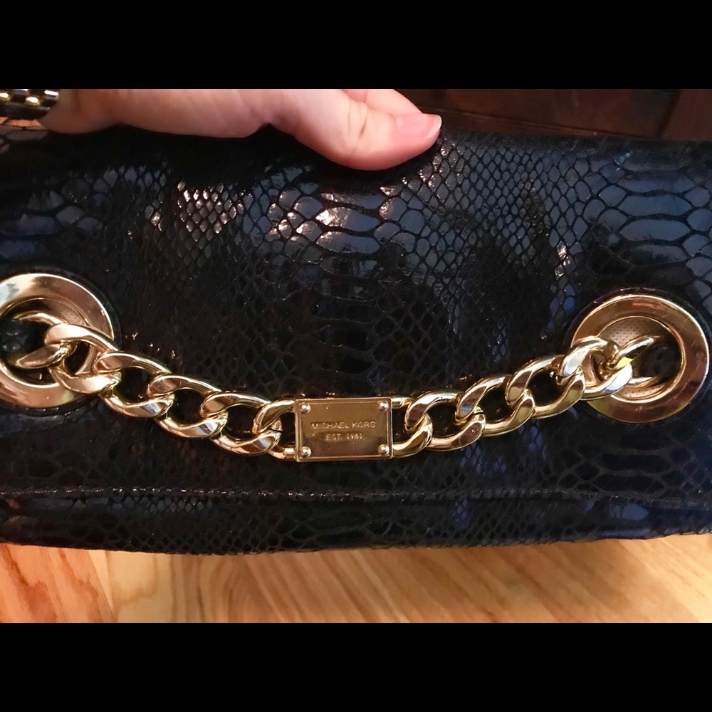 Michael Kors Snake Skin Clutch with Gold Chain